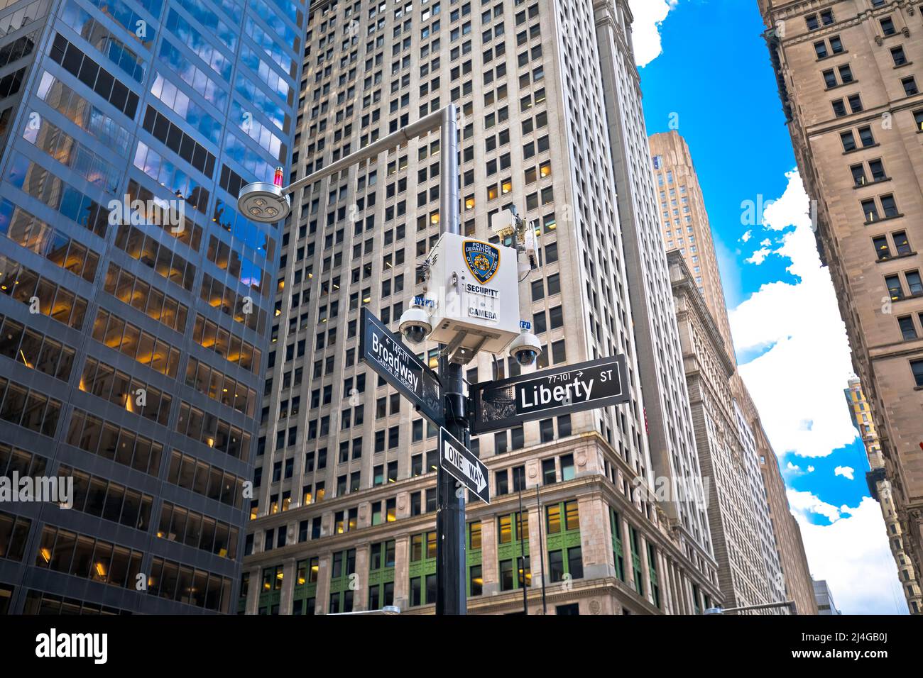 Sicherheitskamera-Mast der New Yorker Polizei in der Innenstadt von NYC, Vereinigte Staaten von Amerika Stockfoto
