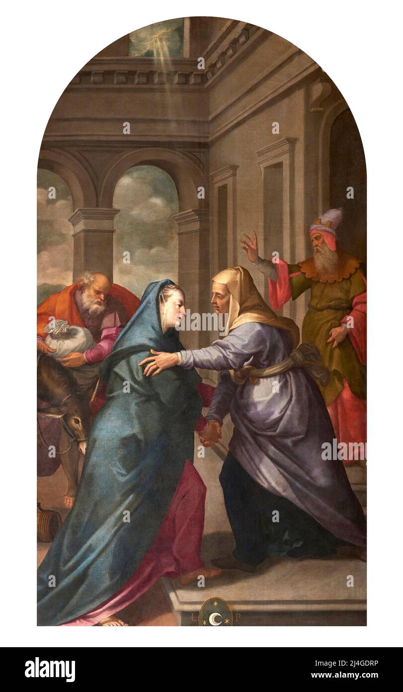 Maria visita Elisabetta - olio su tela - Teodoro Ghisi - 1579 - Carpi (Mo), Basilica di S.Maria Assunta Stockfoto