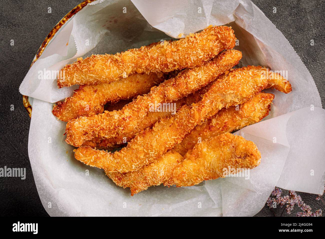 Frittierte Hähnchenfiletstreifen Stockfoto