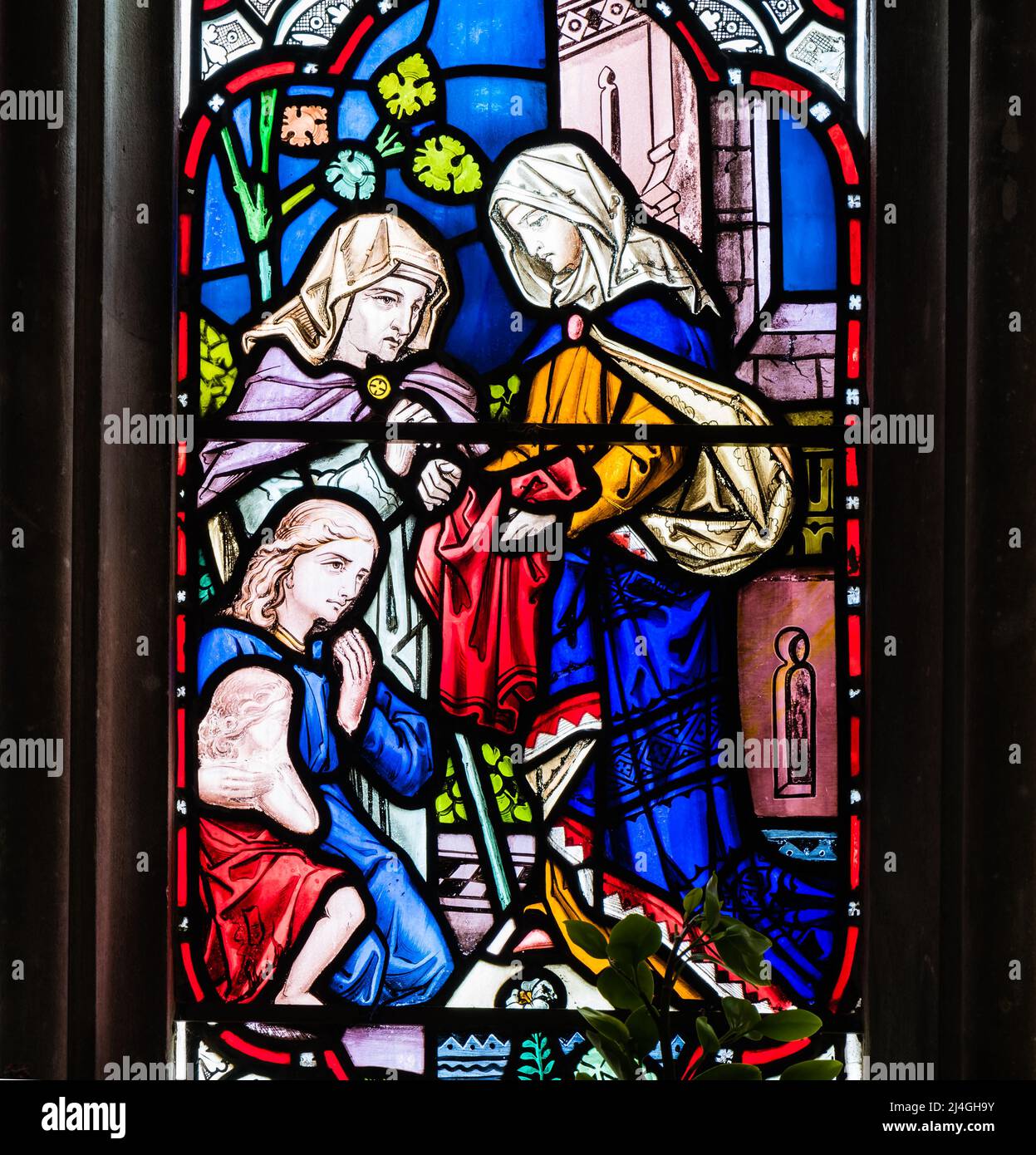 Buntglasfenster in der Allerheiligen-Kirche in Ost-Budleigh. Stockfoto