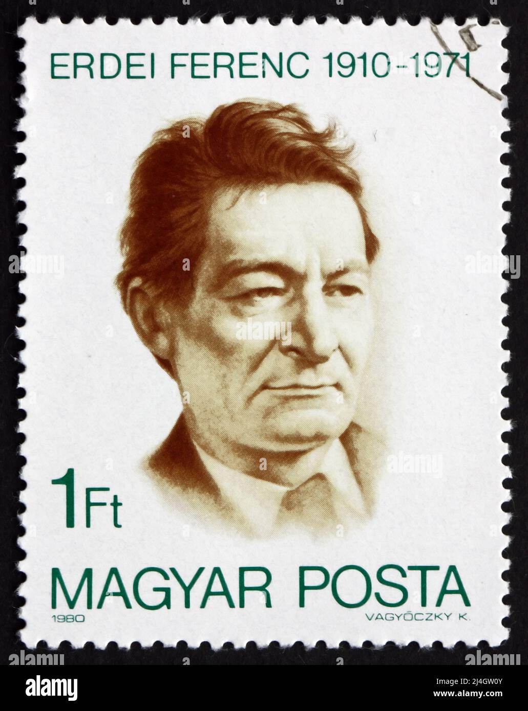 UNGARN - UM 1980: Eine in Ungarn gedruckte Briefmarke zeigt Ferenc Erdei, Ökonom und Politiker, um 1980 Stockfoto