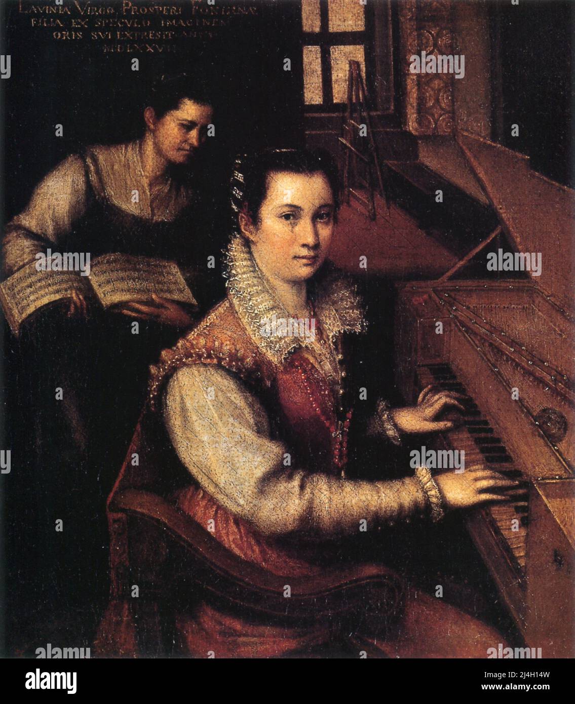 Selbstporträt am Jungfrauenmädchen mit einem Diener, 1577, Gemälde von Lavinia Fontana Stockfoto