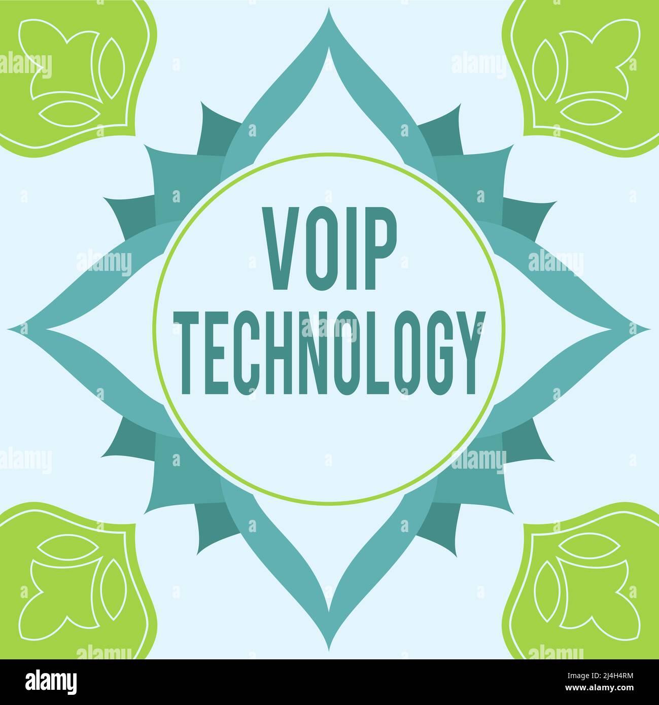 Text zur Inspiration der VoIP-Technologie. Geschäftsidee VoIP-Technologie Rahmen geschmückt mit bunten Blumen und Laub harmonisch angeordnet. Stockfoto