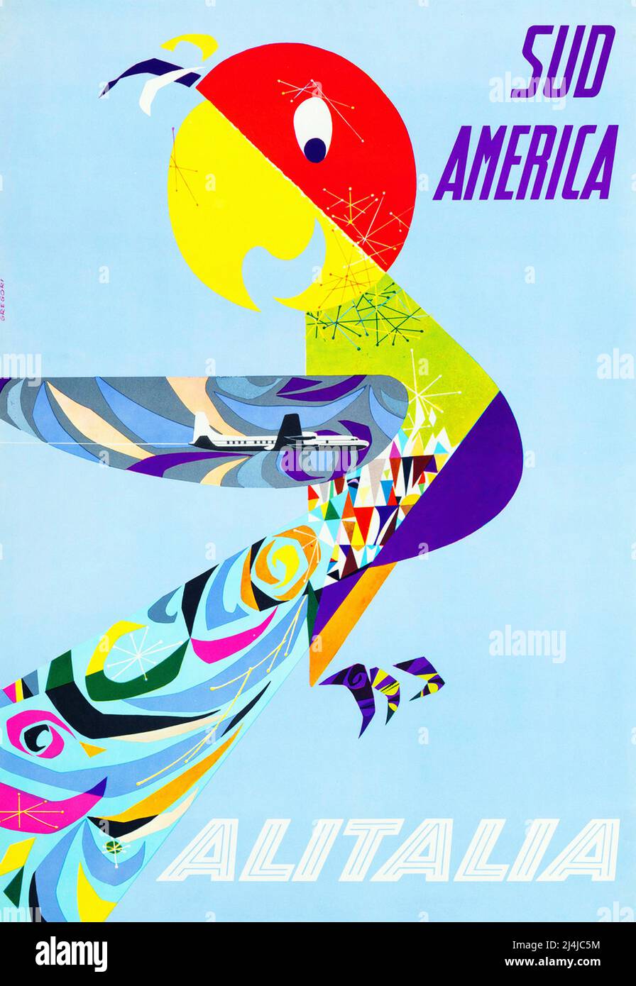Reiseposter „Vintage 1950s“ – Alitalia – Südamerika – Gregori – 1950s Stockfoto