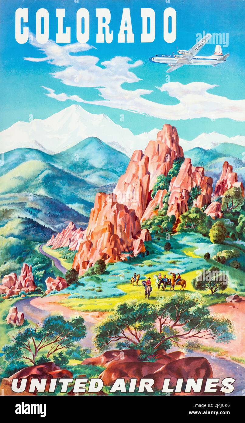 Vintage Travel Poster 1950s 'Colorado - West Coast Empire and United Airlines' von Joseph Feher um 1955 Stockfoto