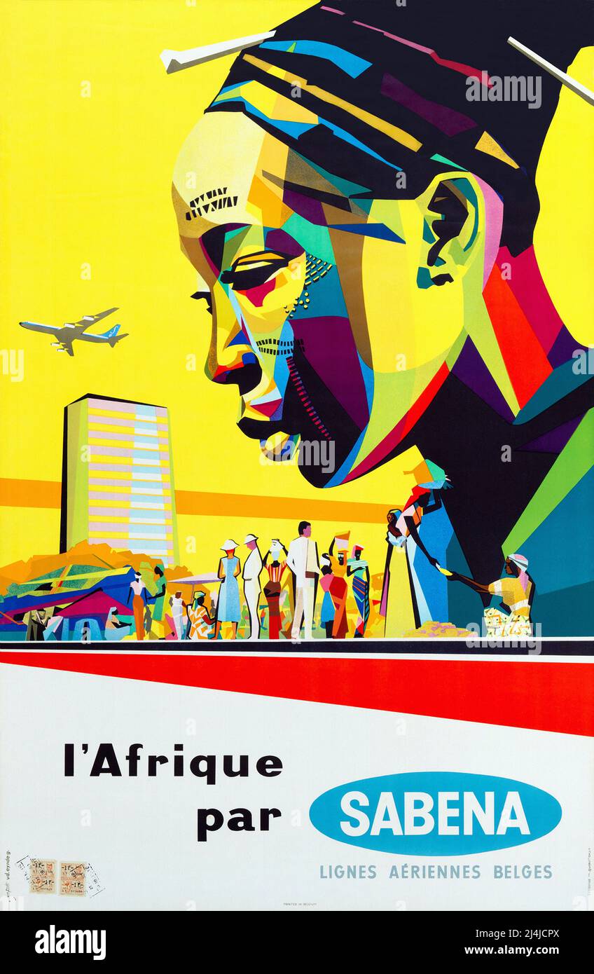 Gaston van den Eynde Original Vintage Travel Poster Africa Sabena Airlines Stockfoto