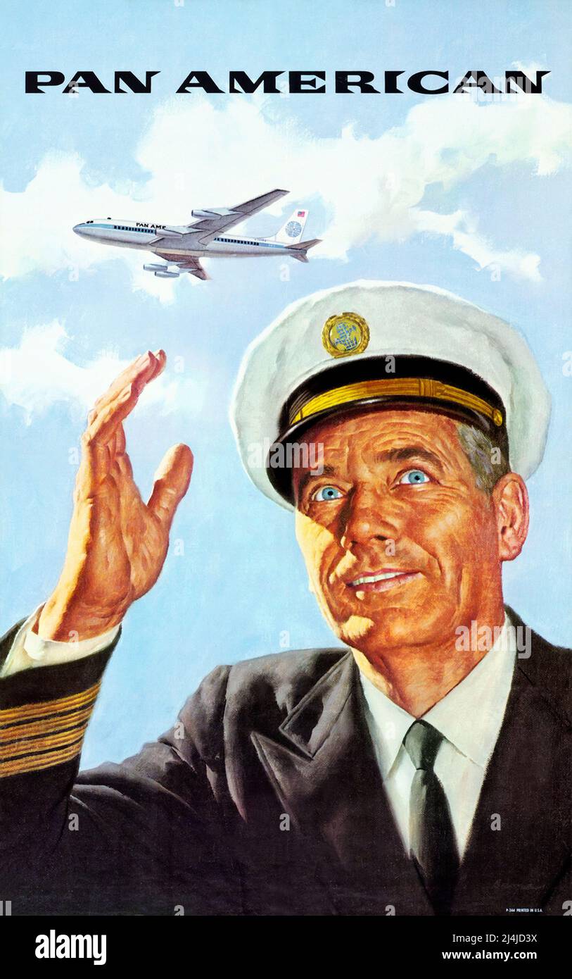 Poster zum Pan American World Airways Pilot 1950s im Vintage-Stil. Stockfoto