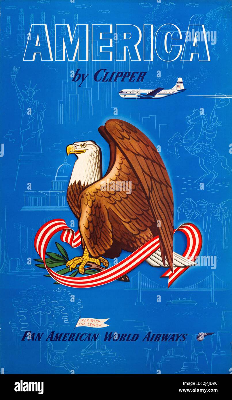 Vintage Travel Poster - Amerika von Clipper 1950s Stockfoto