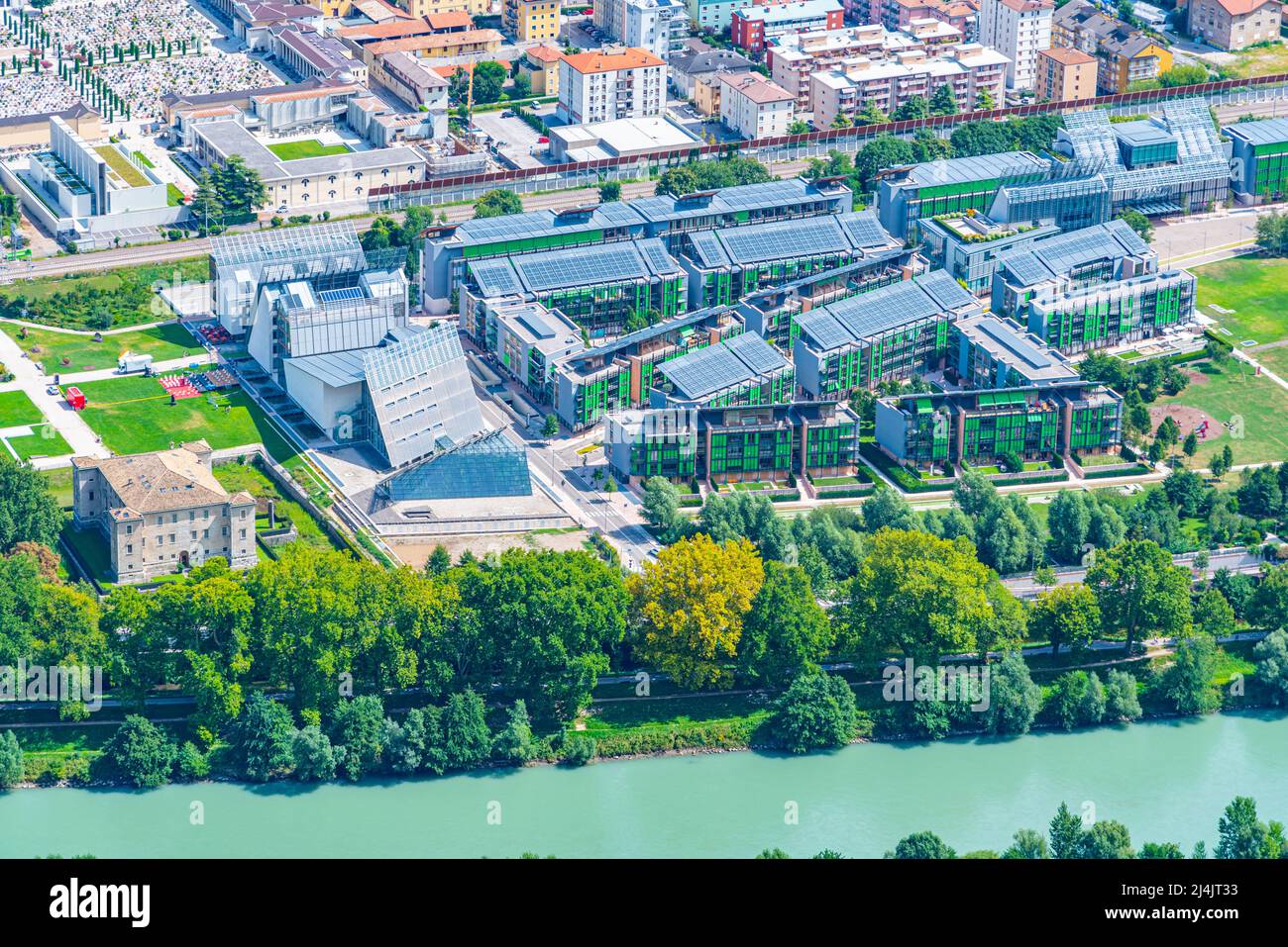 Luftaufnahme von MUSE - Museo delle Scienze di Trento in Italien. Stockfoto