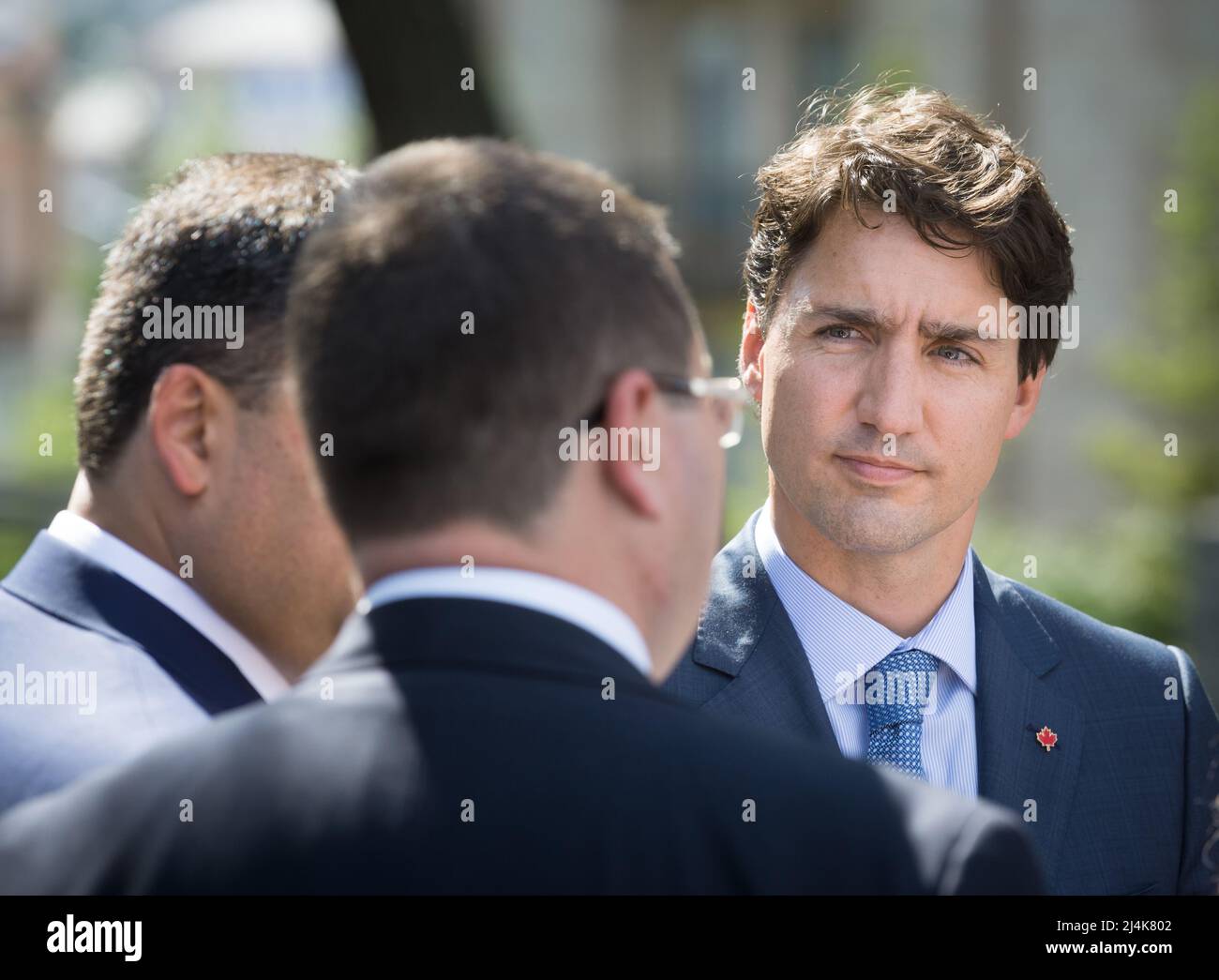 Premierminister von Kanada, Justin Trudeau, gesehen während seines offiziellen Besuchs in Kiew, Ukraine. Stockfoto