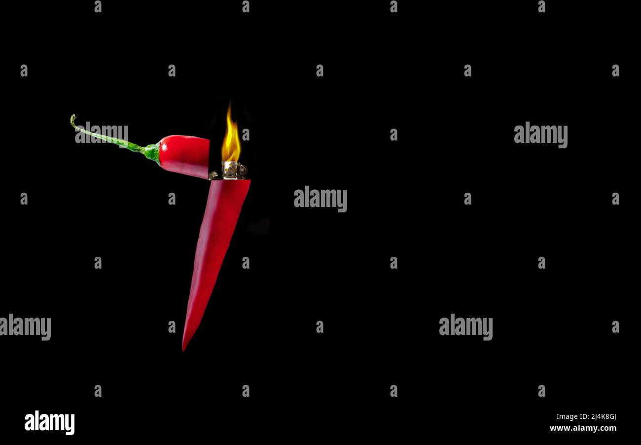 Rote Chili Hitze Feuerzeug Illustration mit Flamme Stockfoto