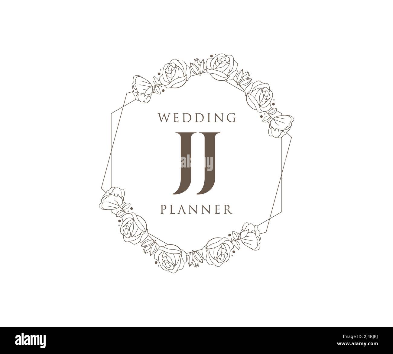 JJ Initials Letter Hochzeitslogos-Kollektion, handgezeichnete, moderne, minimalistische und florale Vorlagen für Einladungskarten, Save the Date, elegant Stock Vektor