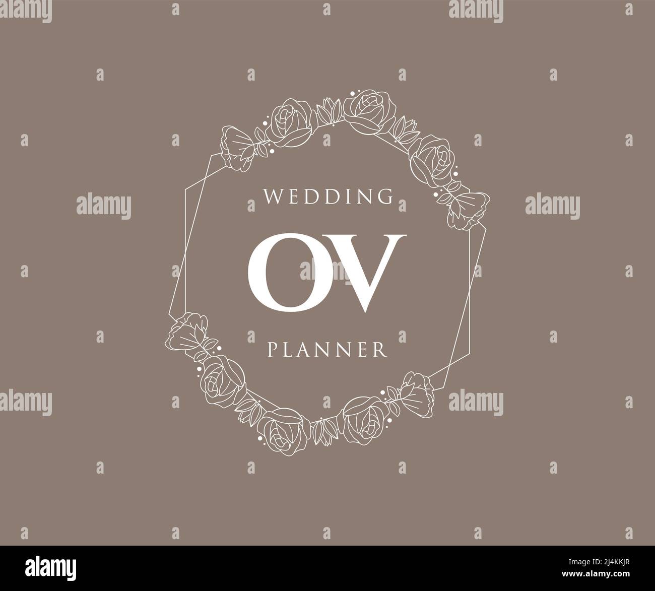OV Initials Letter Hochzeitslogos Kollektion, handgezeichnete moderne minimalistische und florale Vorlagen für Einladungskarten, Save the Date, elegant Stock Vektor