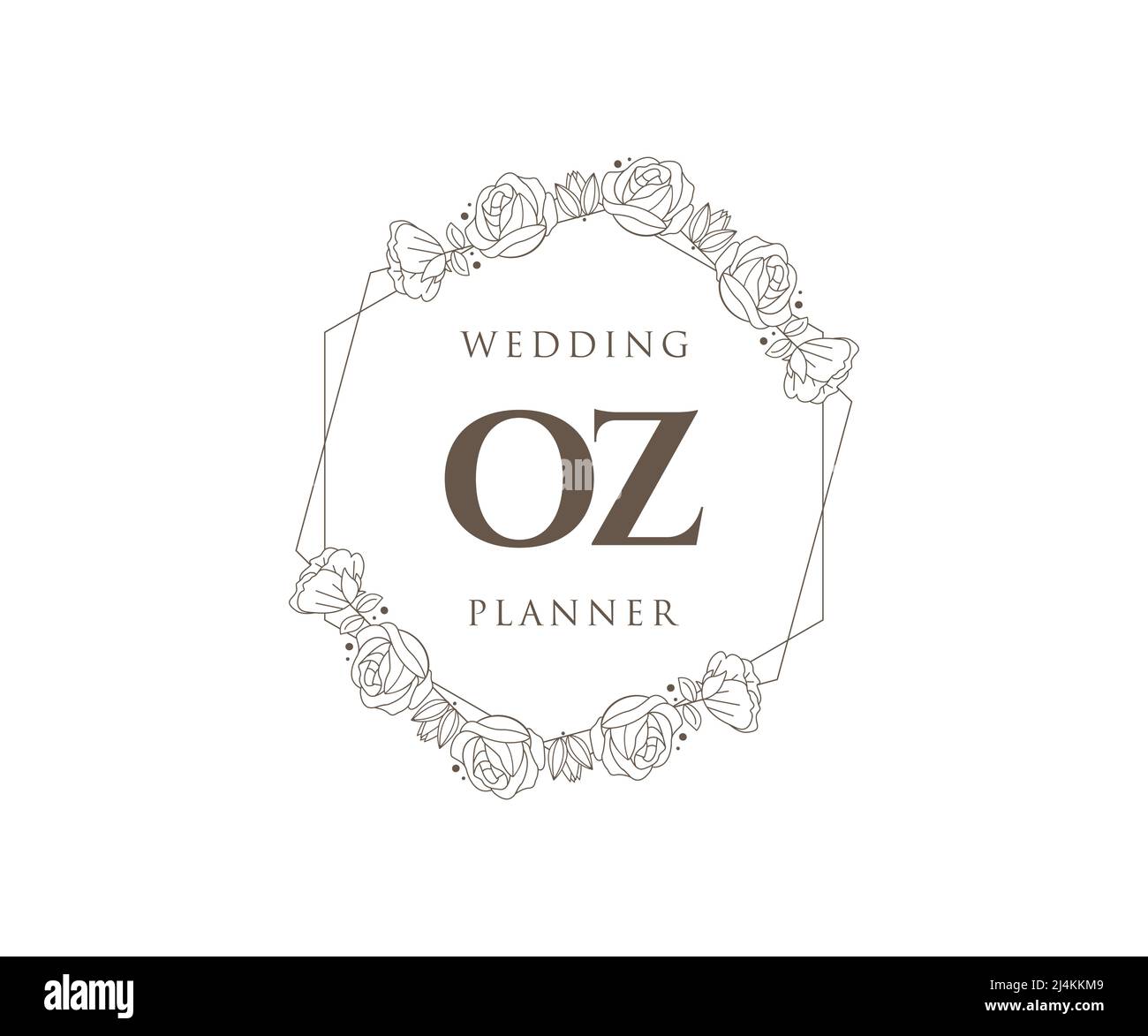 OZ Initials Letter Hochzeit Monogram Logos Kollektion, handgezeichnete moderne minimalistische und florale Vorlagen für Einladungskarten, Save the Date, elegant Stock Vektor