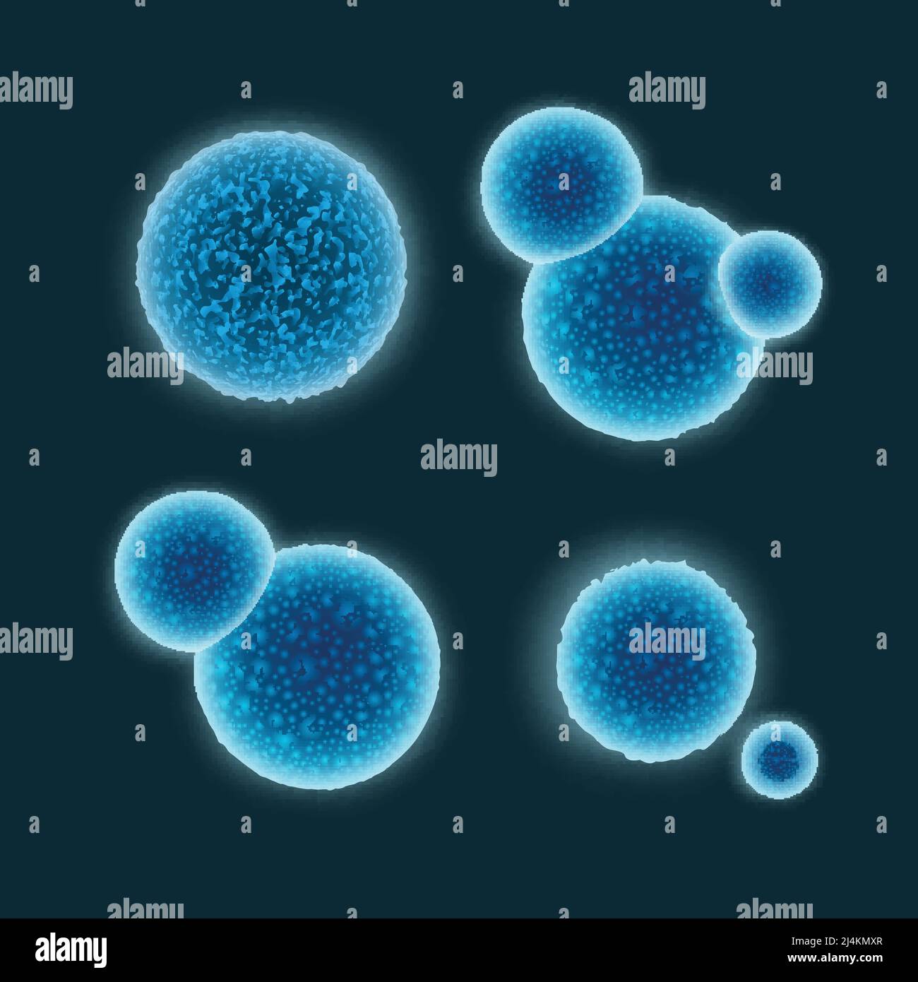 Vektor-Set von abstrakten blauen Kokken Bakterien isoliert auf dunkel Hintergrund Stock Vektor