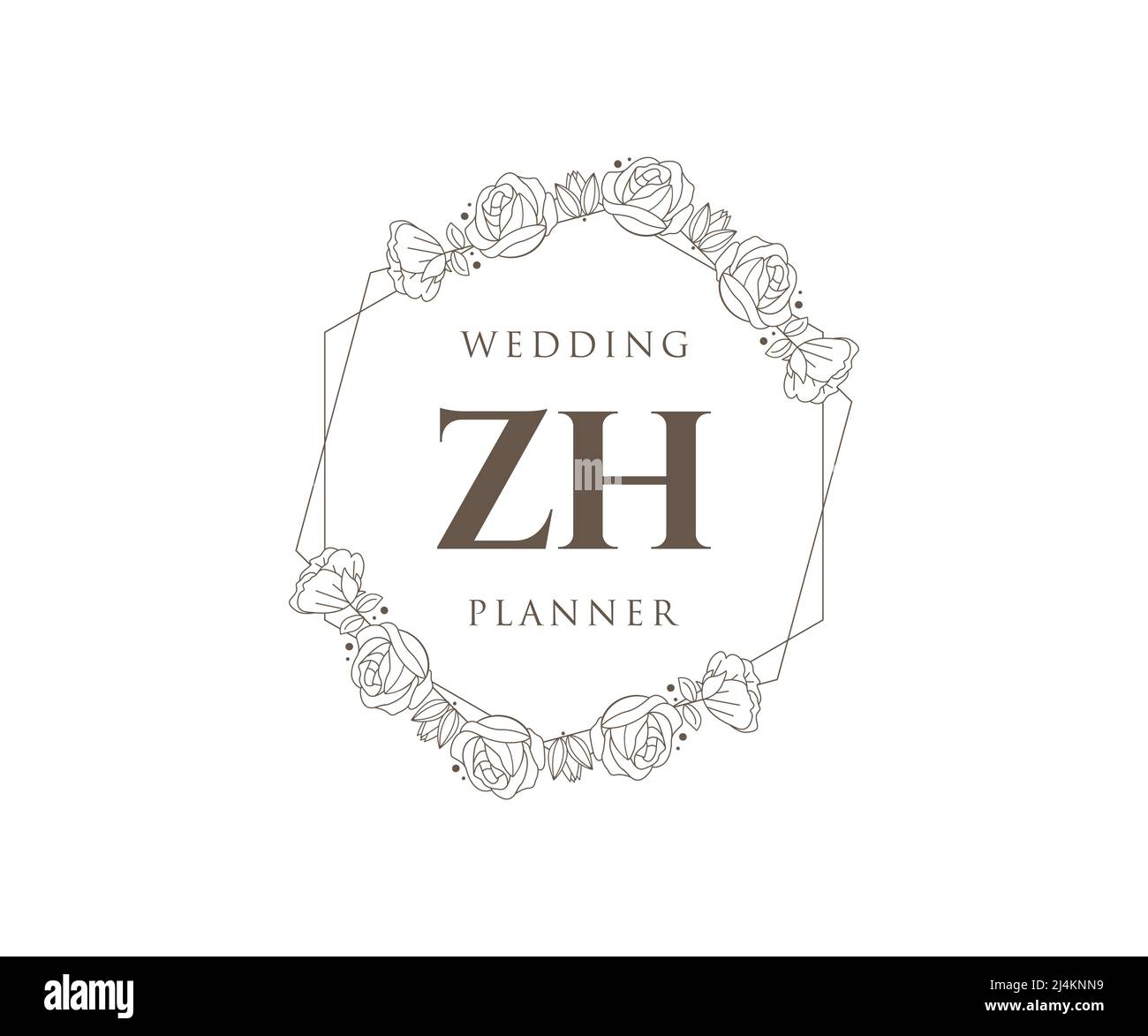 ZH Initialen Brief Hochzeit Monogramm Logos Kollektion, handgezeichnete moderne minimalistische und florale Vorlagen für Einladungskarten, Save the Date, elegant Stock Vektor