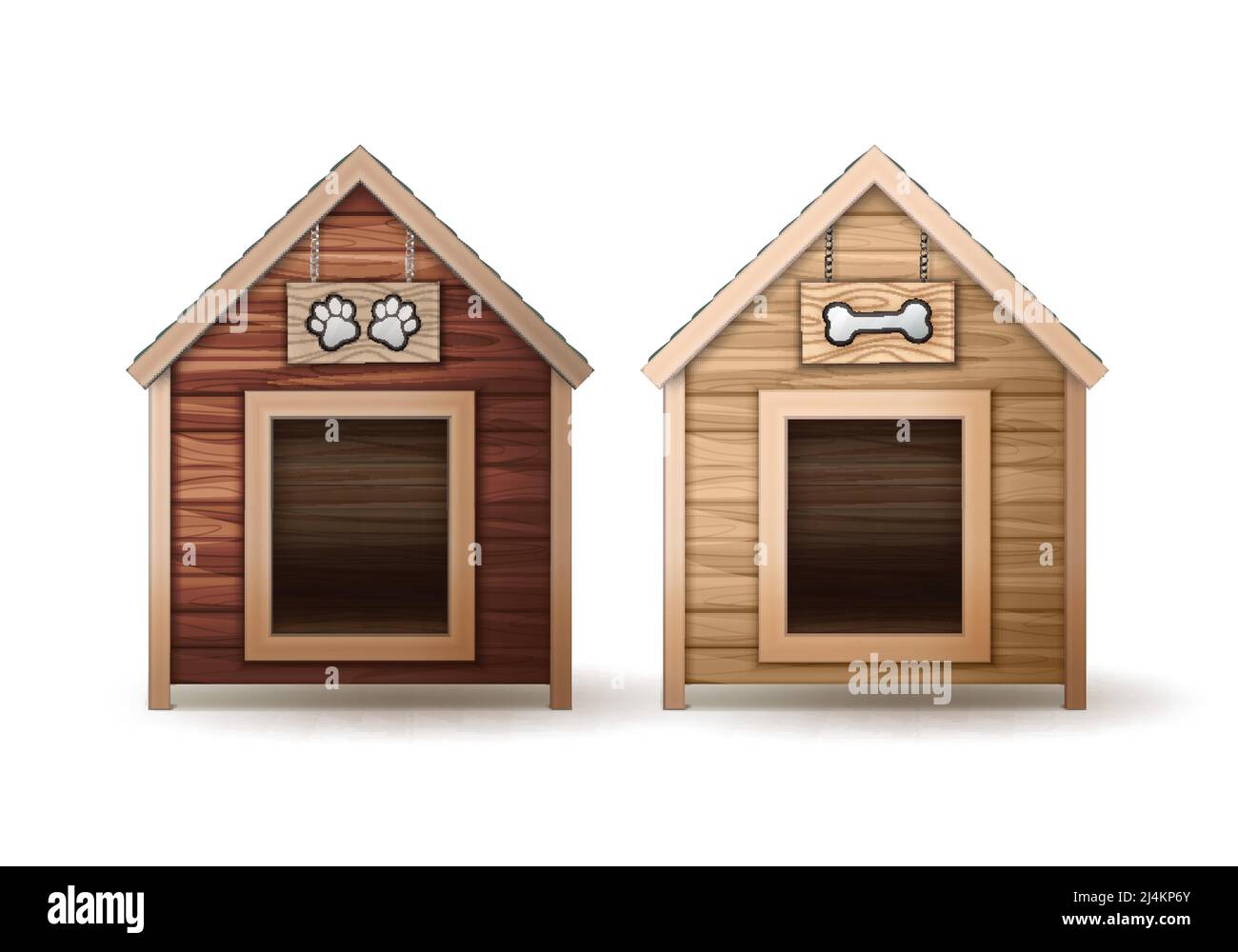 Vector Holzhund Häuser verschiedenen Farben isoliert auf weißem Hintergrund Stock Vektor