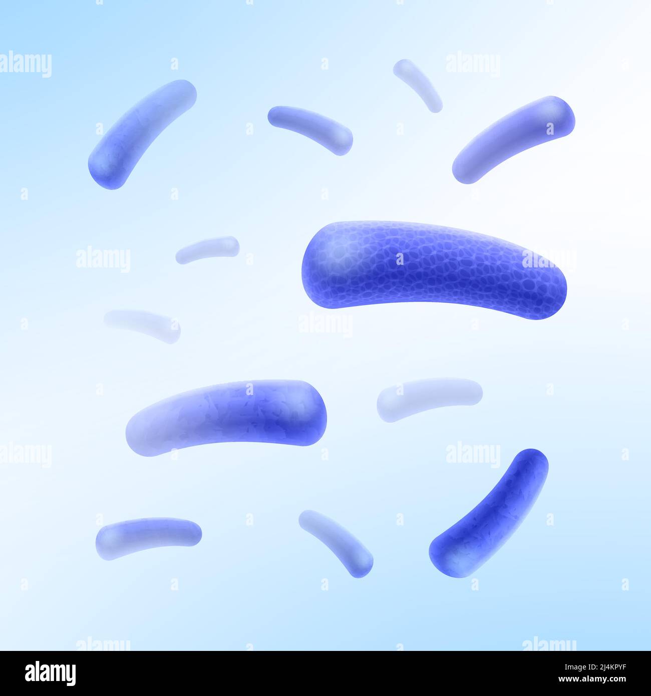 Vektor-blaue Stab-förmige Bazilli Bakterien fliegen chaotisch im weißen Raum Stock Vektor