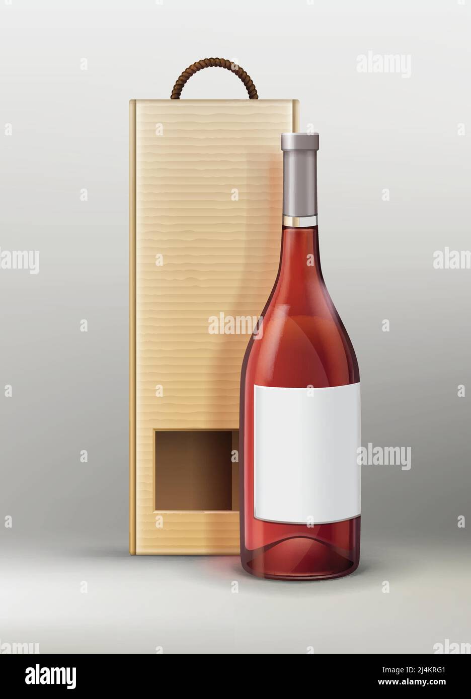 Vector Flasche für Wein oder Champagner mit Bastelpapier Verpackung Auf grauem Hintergrund Stock Vektor