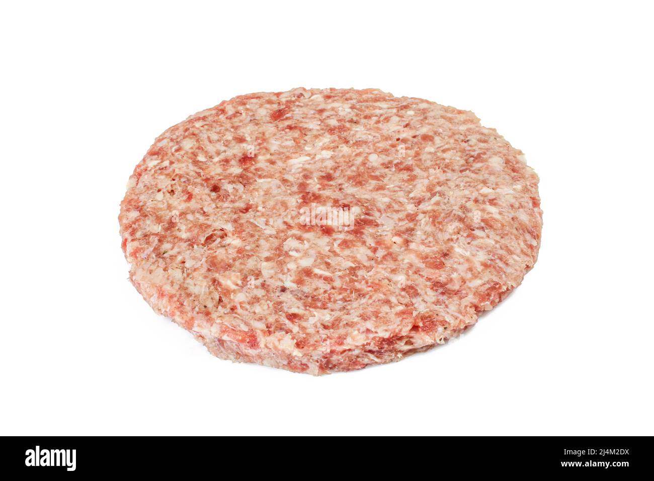 Rinderfleischpastete für Burger isoliert auf weißem Hintergrundba Stockfoto