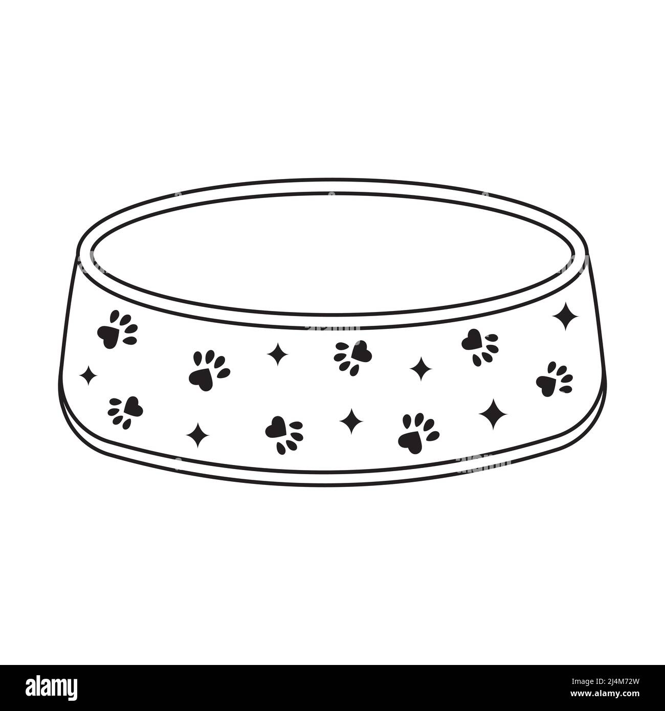 Schale für Trockenfutter und Wasser für Hunde und Katzen, schwarzes Contour Doodle Icon, Vektor isolierte Illustration. Stock Vektor