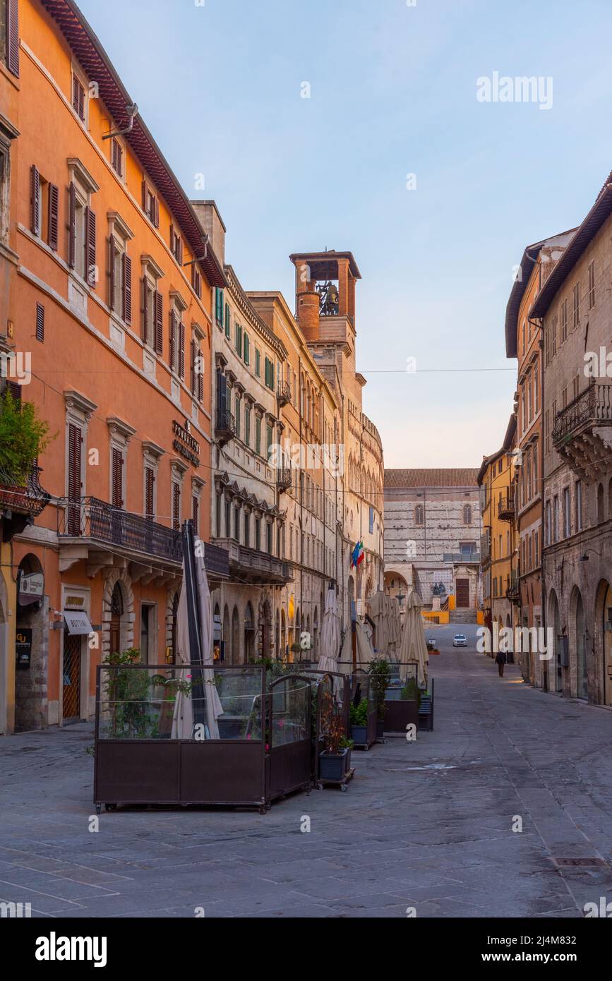 Perugia, Italien, 2. Oktober 2021: Corso Pietro Vannucci in der Altstadt von Perugia in Italien. Stockfoto