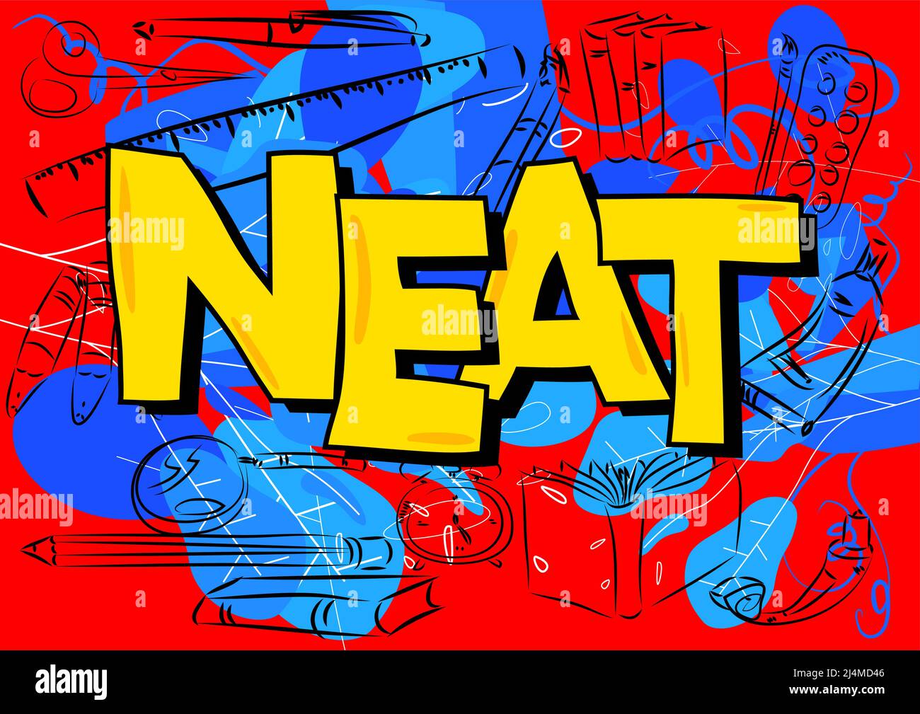 Ordentlich. Wort mit Kinderschrift im Cartoon-Stil geschrieben. Stock Vektor