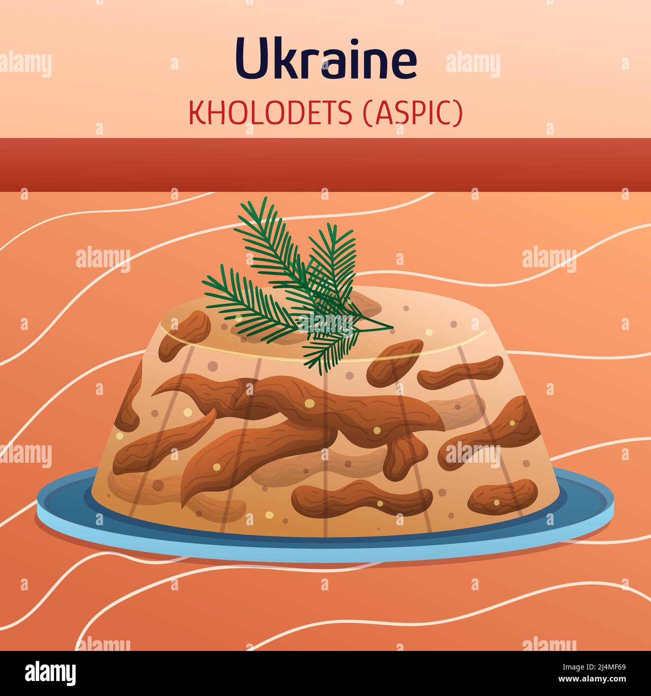 Ukrainische ethnische Küche Zusammensetzung mit Espe auf dem Teller. Konzept flache handgezeichnete Vektorgrafik. Essen Gerichte Kunst Stock Vektor