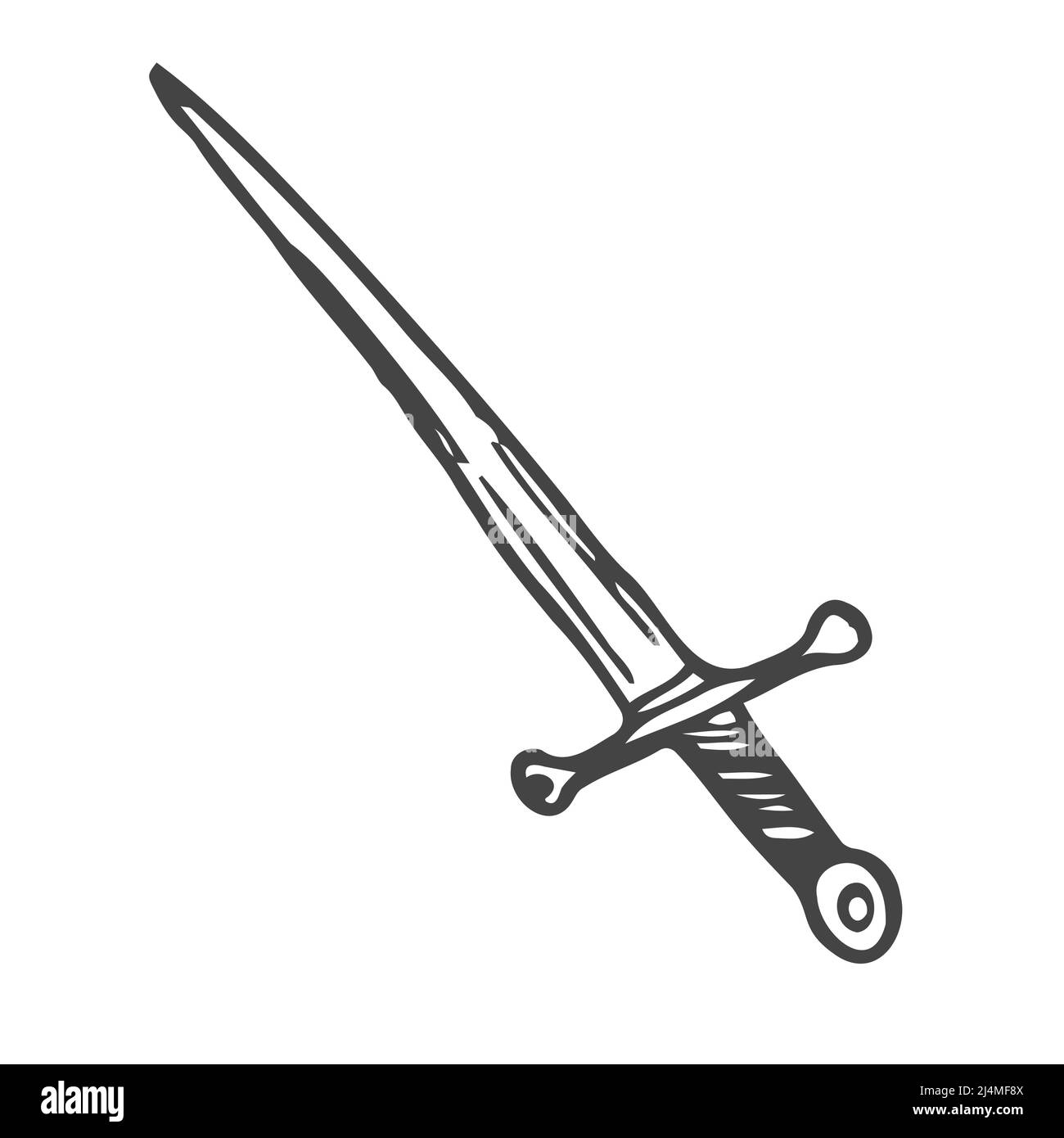 Ein Schwert mit einem Griff im Doodle-Stil gezeichnet.Umriss Zeichnung von  Hand.Kalter Stahl.Dolch.Schwarz-Weiß-Bild Stock-Vektorgrafik - Alamy