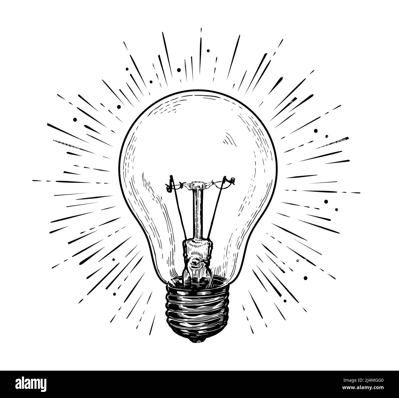 Glühbirne Idee Konzept. Glühbirne mit Vektor-Illustration mit Strahlen glühenden Strahlen Stock Vektor