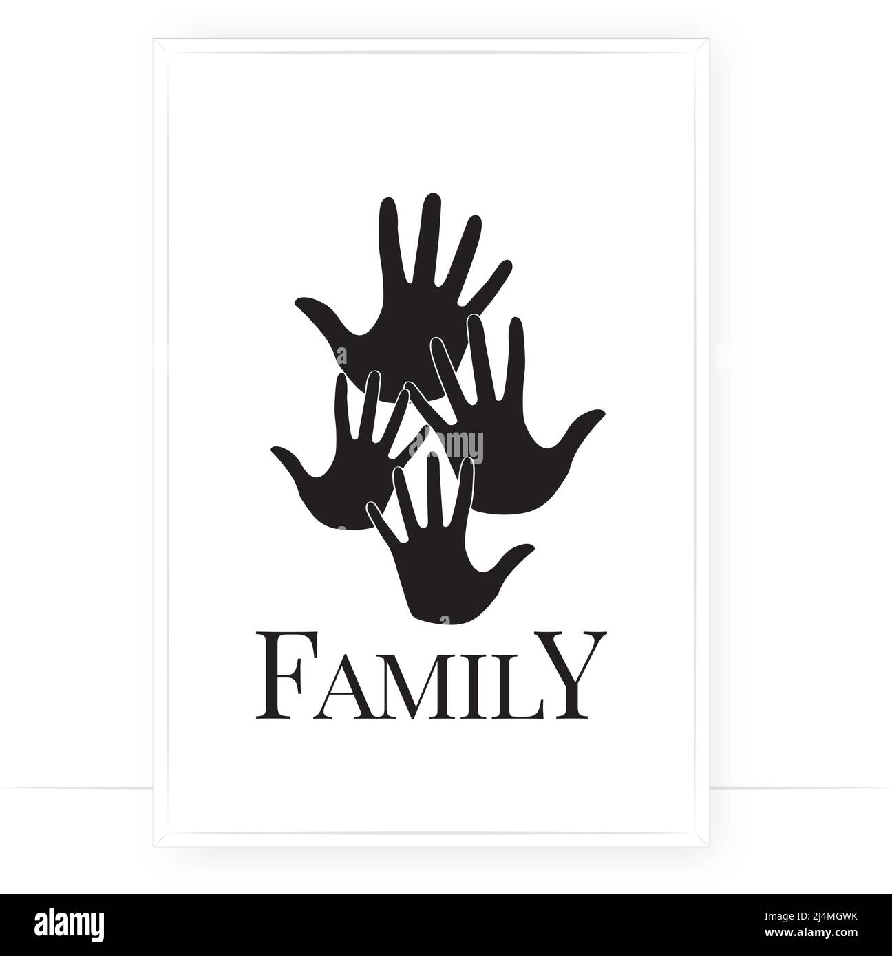 Familie, Vektor. Darstellung der Silhouetten der Hände isoliert auf weißem Hintergrund. Skandinavisches, minimalistisches Posterdesign Stock Vektor