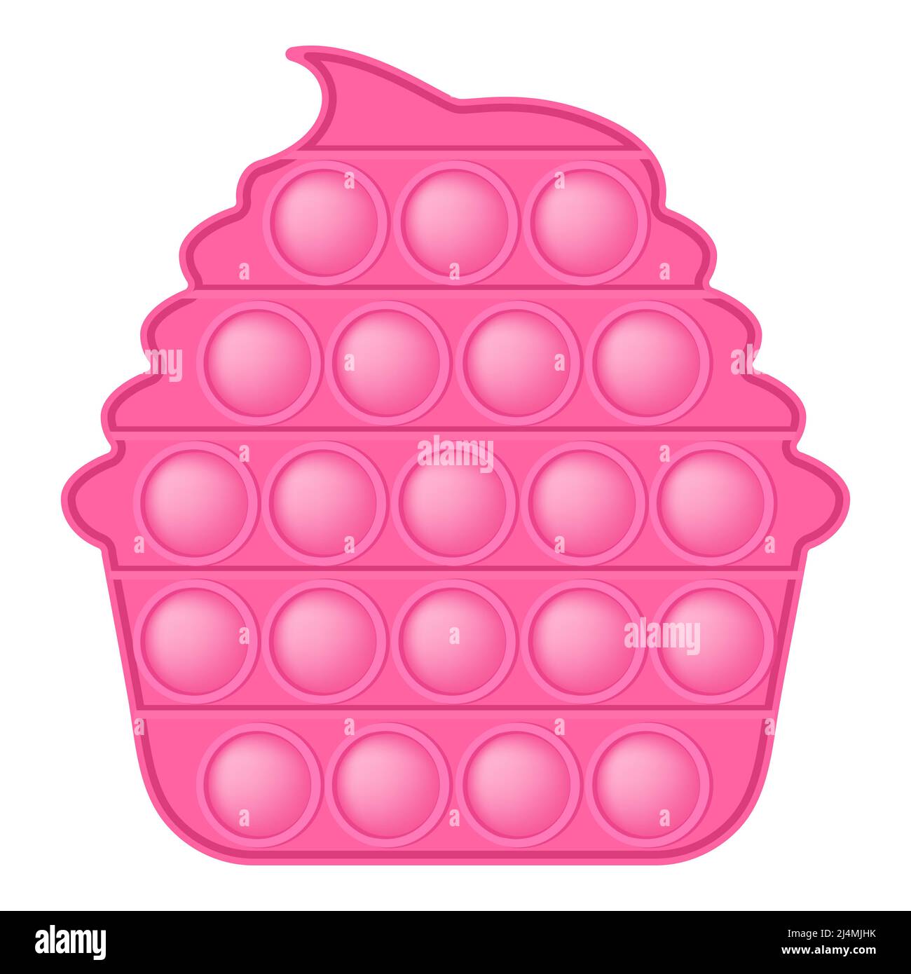 Pop it fuchsia rosa Cupcake für einen Valentinstag als modisches Silikon-Fidget-Spielzeug. Süchtig Anti-Stress niedliches Spielzeug in Pastellfarben. Bubble popit für Stock Vektor