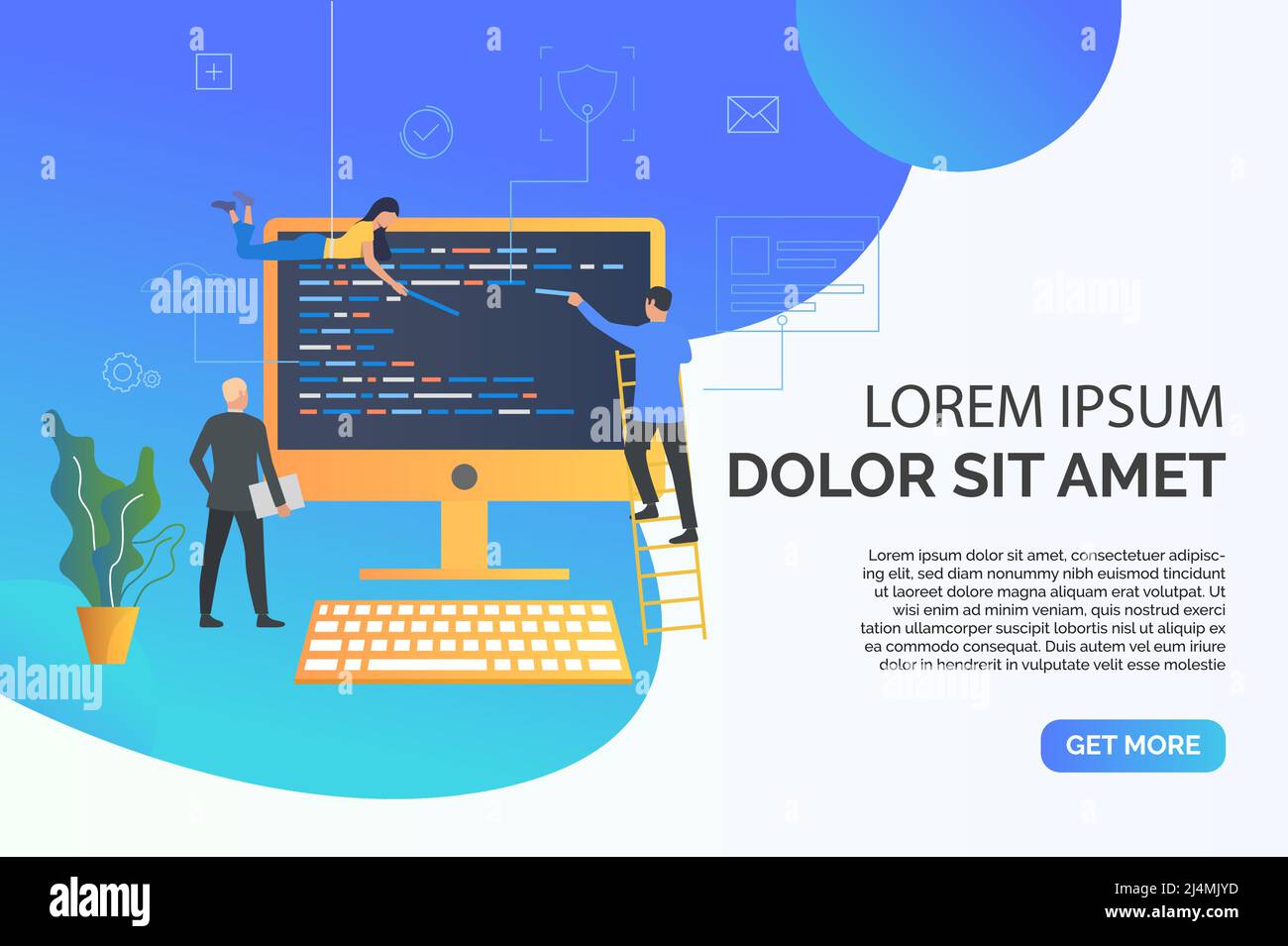 Schieben Sie die Seite mit Personen, die eine Vektordarstellung für Webcodes schreiben. Codierung, Kommunikation, IT-Entwicklung. Computerkonzept. Design für Website-Vorlagen, po Stock Vektor