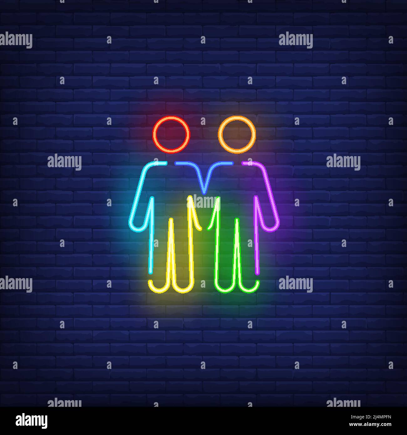 Homosexuelles männliches Paar Neonschild. Rainbow farbige Jungs Formen, Männer, lgbt. Vektor-Illustration im Neon-Stil für helle Banner, helle Plakatwände, schwule p Stock Vektor