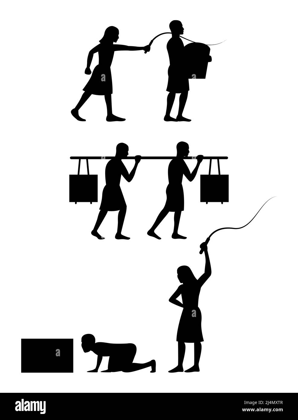 Silhouette Design der Sklavin von Ägypten buiding Pyramide, Vektor-Illustration Stock Vektor