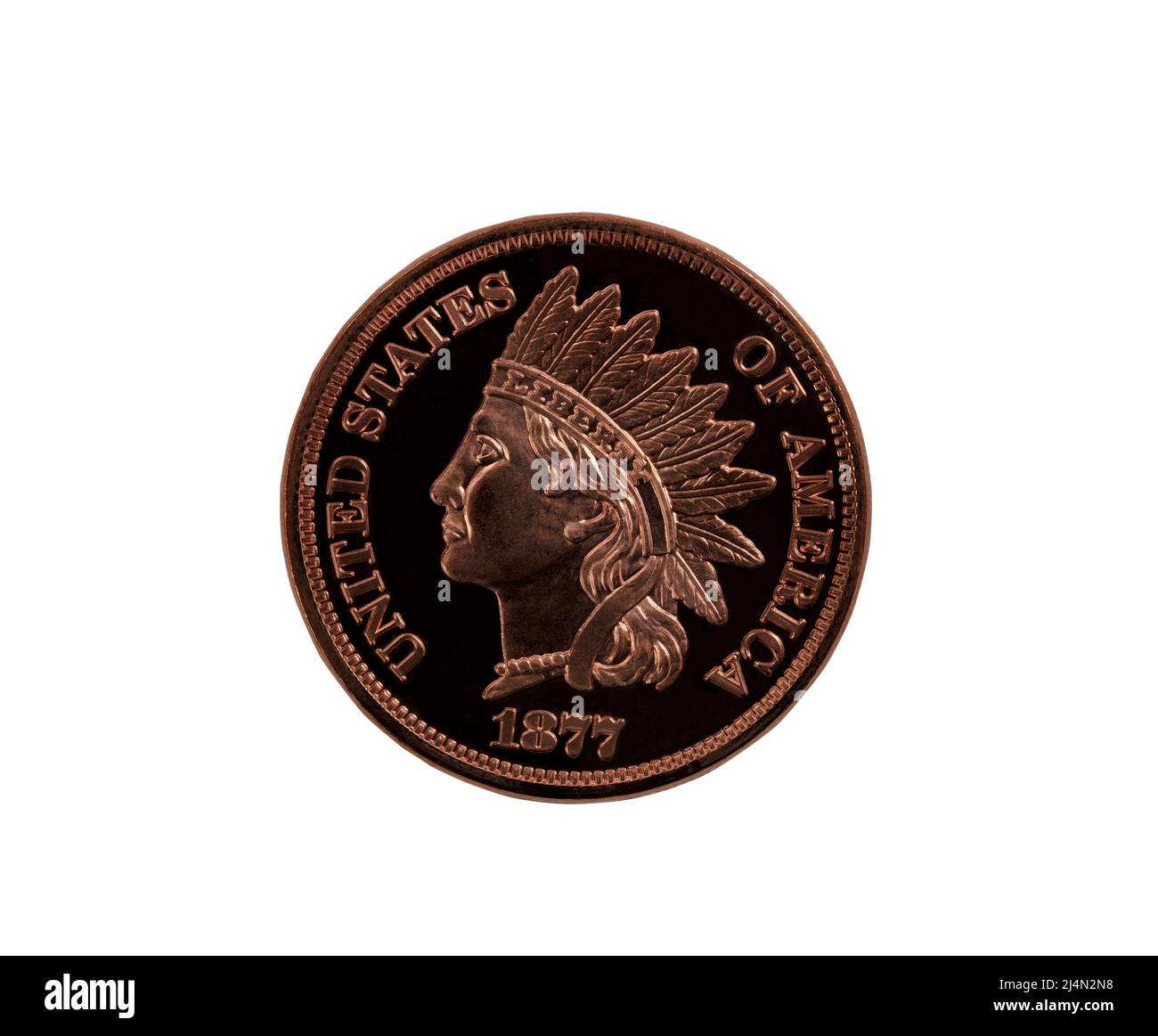 US-Indianer Kopf eine Cent Münze isoliert auf weißem Hintergrund für numismatische Investitionen sammeln Stockfoto
