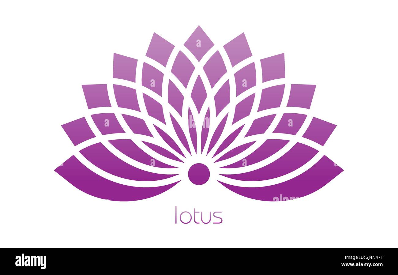 Lila Lotus-Logo, Blume des Lebens. Heilige Geometrie. Symbol für Harmonie und Balance. Rosa Farbverlauf Zeichen der Reinheit. Chakra Yoga Design Vektor isoliert auf Stock Vektor