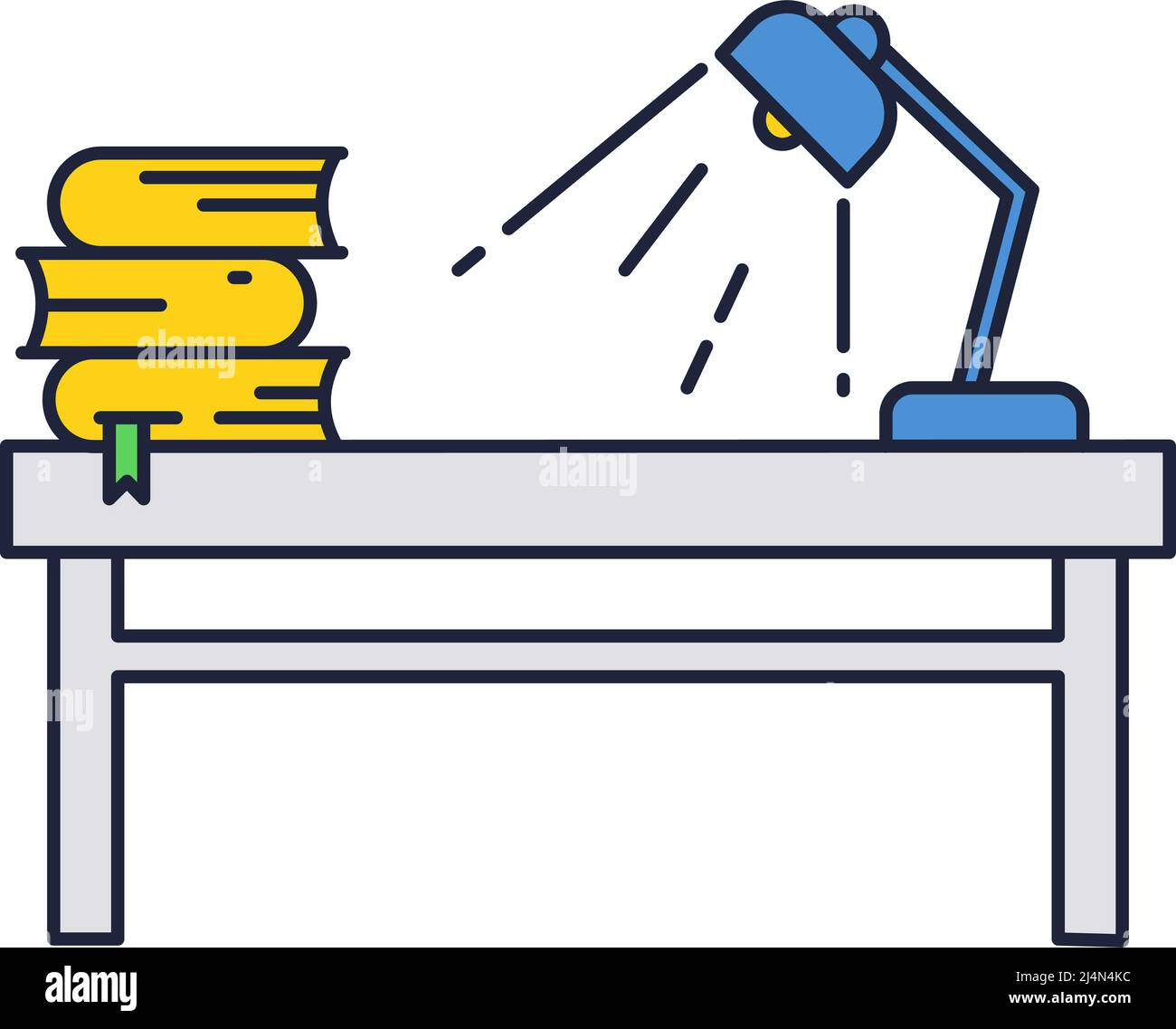 Vektorsymbol für Tisch, Lampe und gestapeltes Buch Stock Vektor
