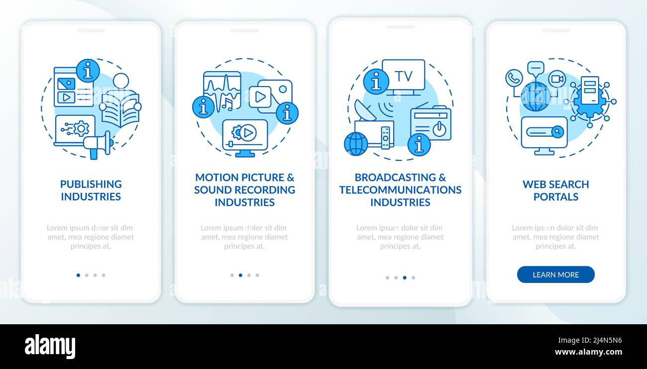 Information Sector Elements blauer Bildschirm für mobile Onboarding-Apps Stock Vektor