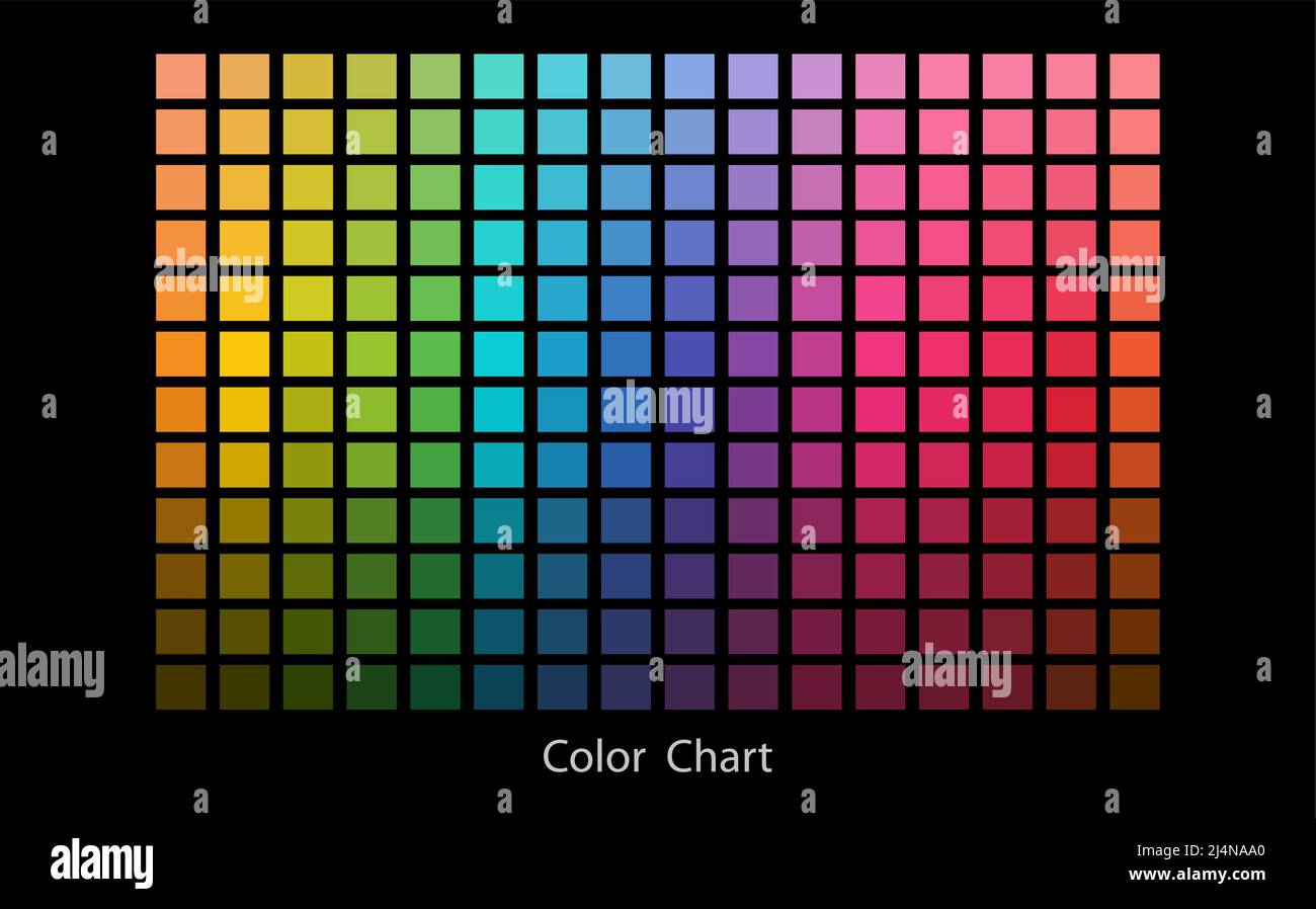 Farbdiagramm Designer-Tool Textur Muster Hintergrund. Farbpalette. Farbtöne der Tabelle. Farbharmonie. Trendfarben. Vektordarstellung isoliert Stock Vektor