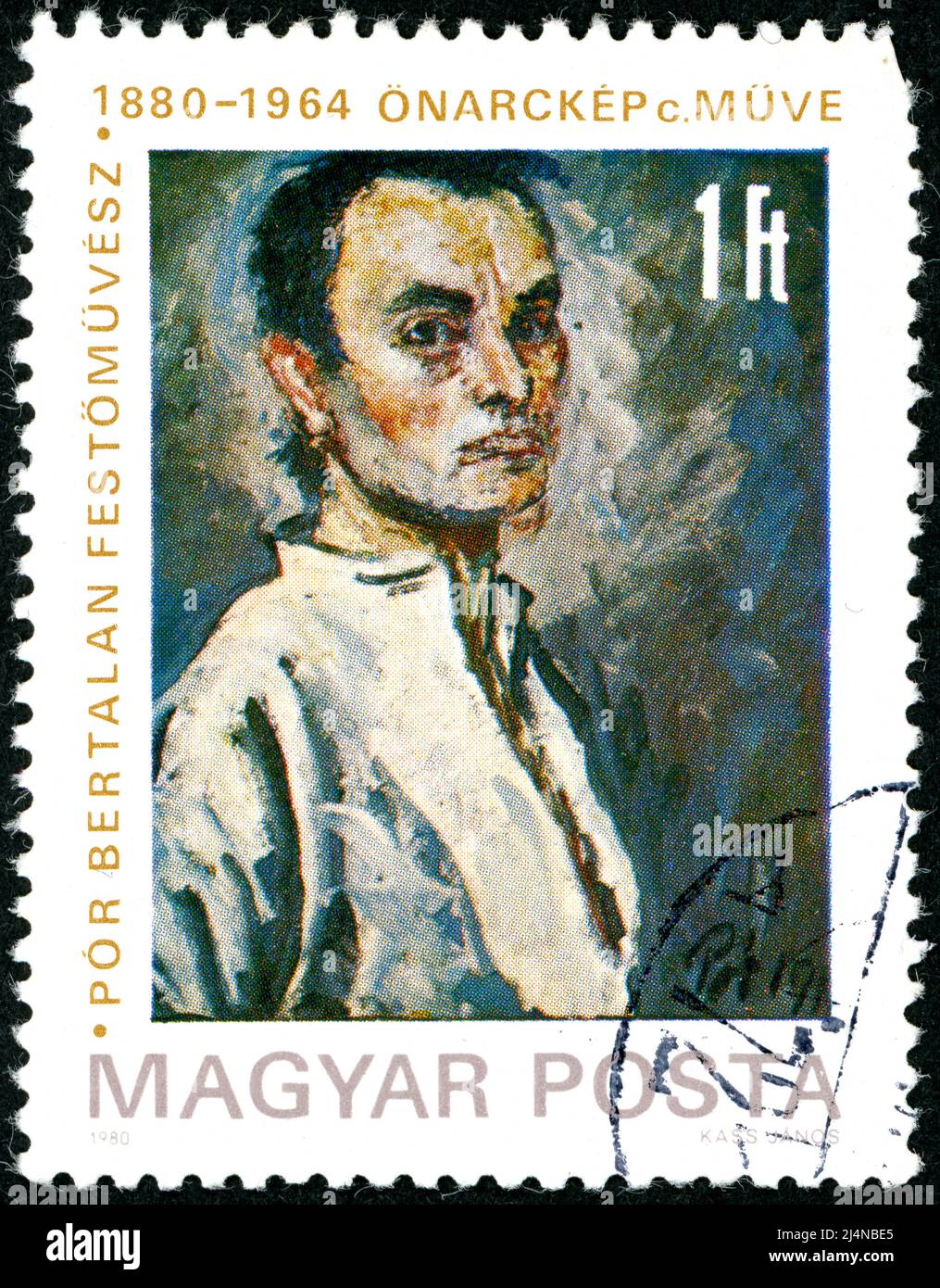 UNGARN - UM 1980: Briefmarke gedruckt in Ungarn, abgebildet Selbstporträt von Bertalan Por, um 1980 Stockfoto