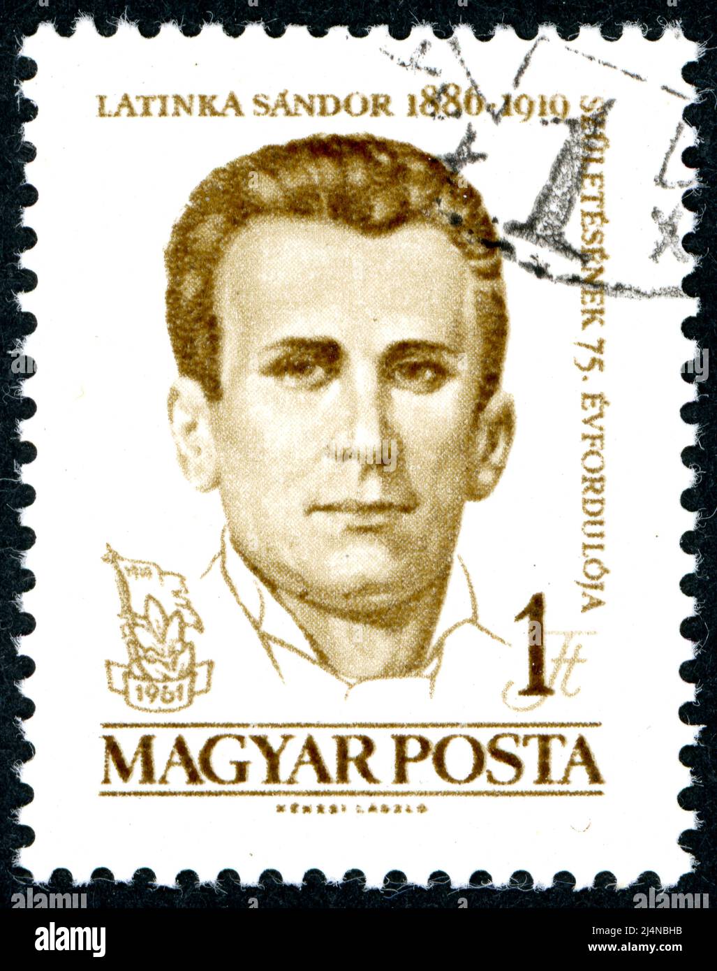 In Ungarn gedruckte Briefmarke mit einem Porträt einer Figur der ungarischen kommunistischen und Arbeiterbewegung - Latinka Sandor, um 1961 Stockfoto