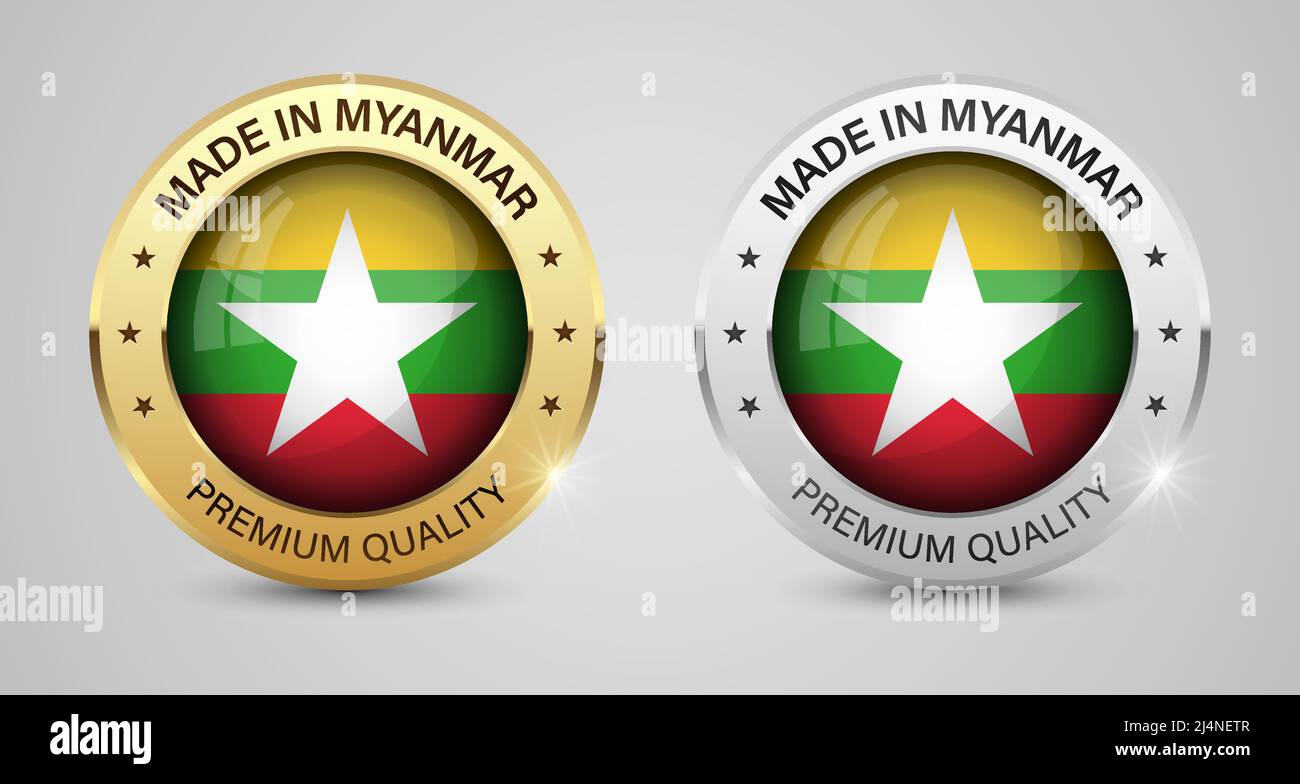 Made in Myanmar Grafiken und Labels gesetzt. Einige Elemente der Auswirkung für die Verwendung, die Sie daraus machen möchten. Stock Vektor