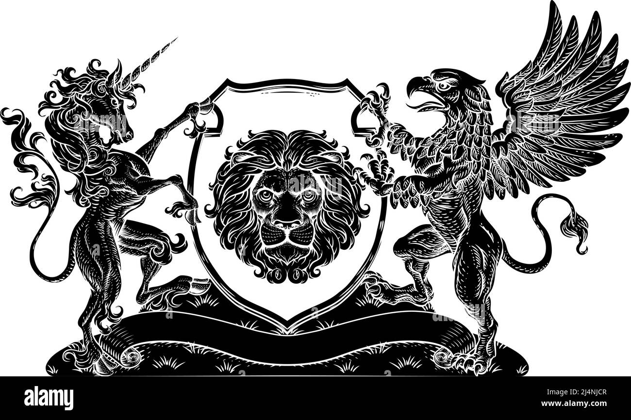 Wappen Crest Griffin Unicorn Lion Shield Stock Vektor