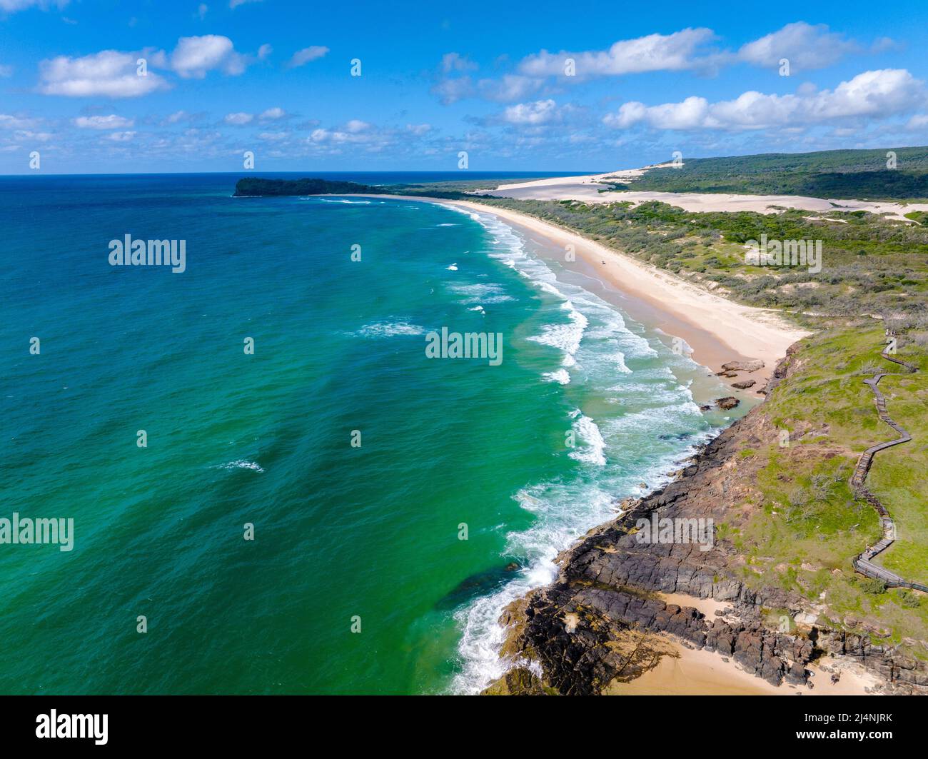 Luftaufnahme der Champagne Pools an der Ostküste von Fraser Island. Queensland, Australien Stockfoto
