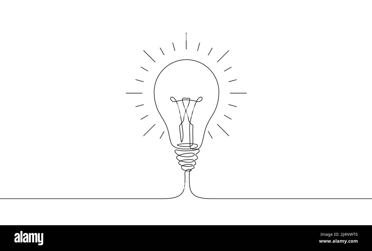 Kontinuierliche einzeilige Zeichnung glühende Glühbirne. Vektordarstellung Minimalismus Konzept Stock Vektor