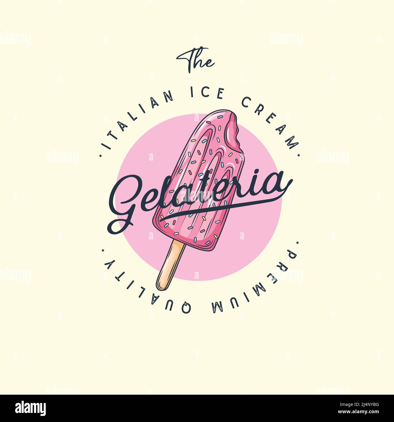 Logo Eis. Italienisches Eis-Emblem. Eis mit Buchstaben im Kreis. Stock Vektor