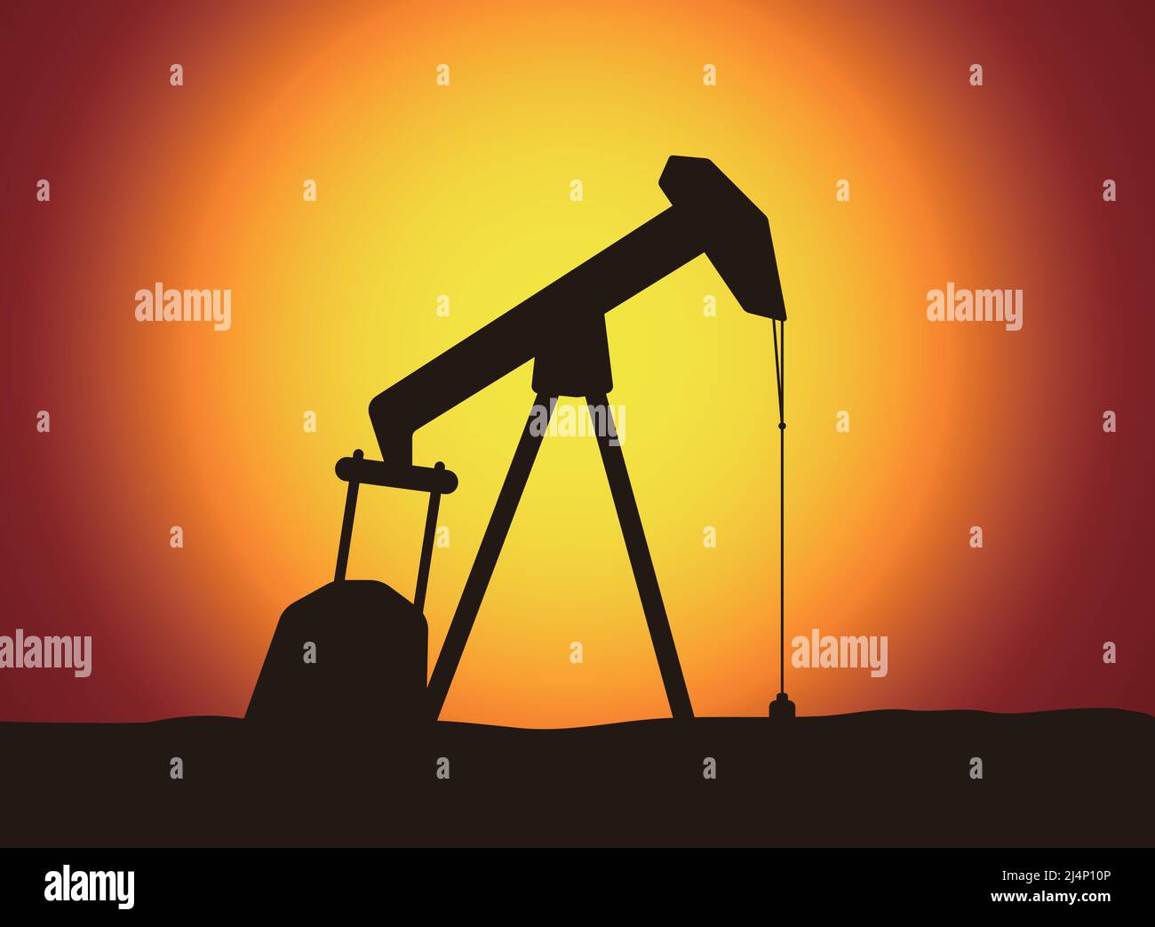 Die Ölpumpe, Industrieanlagen in den Sonnenuntergang Stock Vektor