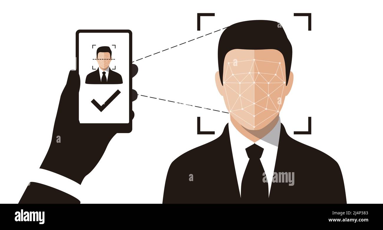 Face ID, Gesichtserkennung System Konzept Symbole, nehmen Sie ein Bild Stock Vektor