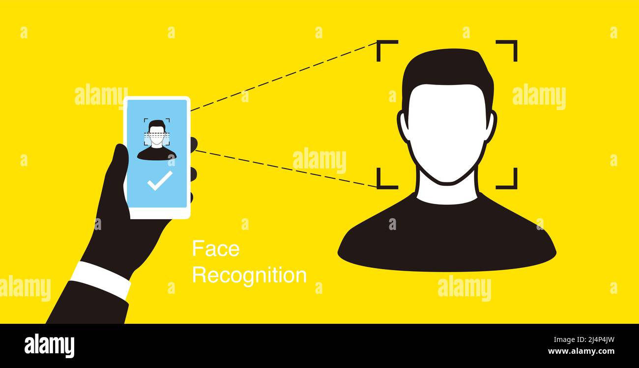 Face ID, Gesichtserkennung Systemkonzeptsymbole, biometrische Identifizierung, persönliche Verifizierung, einfache Vektordarstellung Stock Vektor